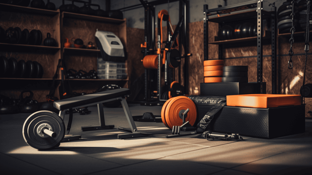 A home gym set up in a shed