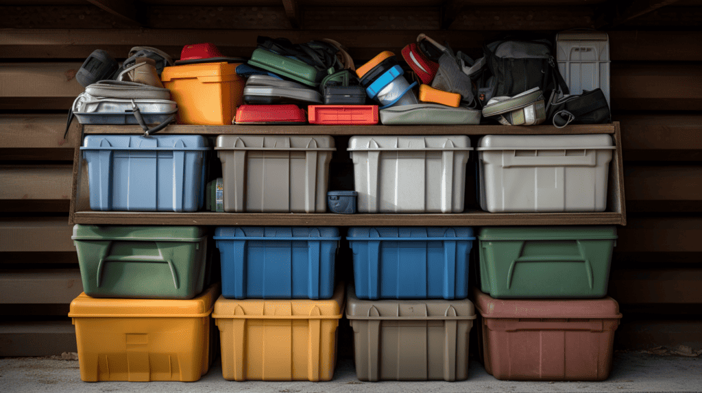 Storage bins stacked neatly