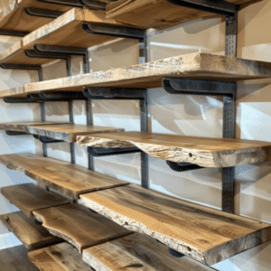 Metal and wood shelves